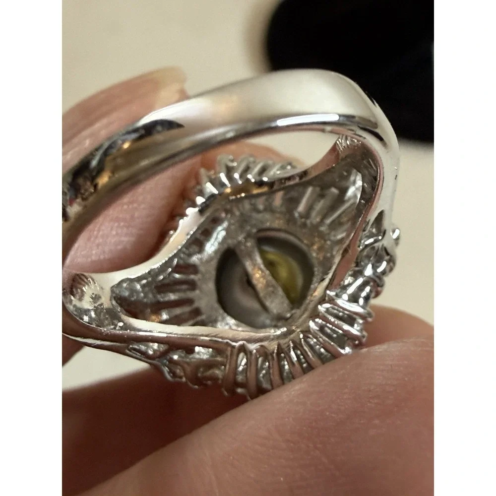 Vintage Grey Pearl Ballerina Cocktail Ring Baguette Crystal Statement Fashion